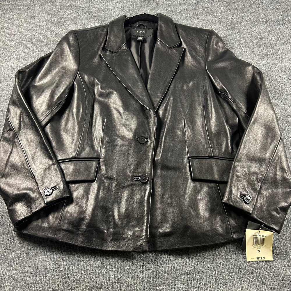 Alfani Woman Black Leather Blazer Jacket 100% Genuine Leather 1X NWT 80184BK844